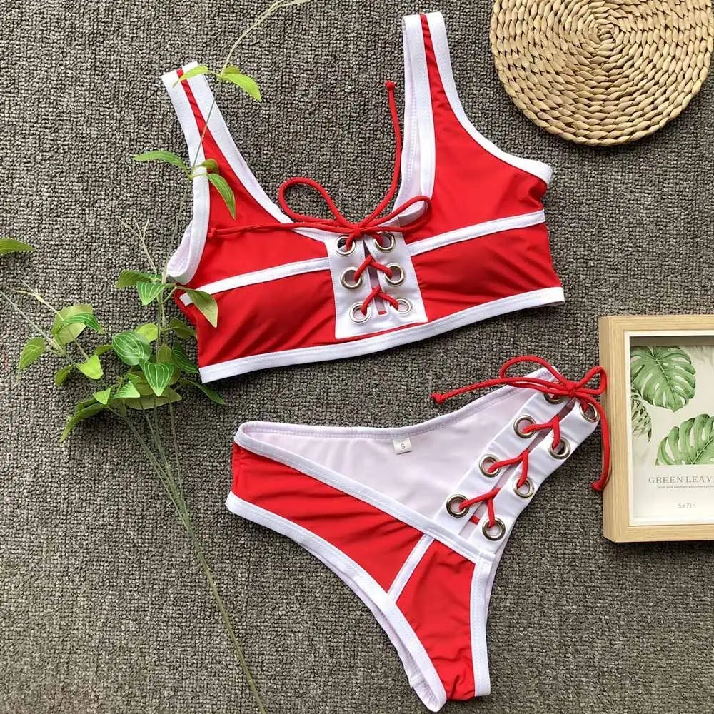 

Women Swimwear Bandage Bikini Set Leopard Print Push-up Padded Bra Bathing Suit Summer Lace Up Swimsuit