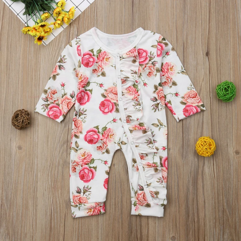 

Floral Baby Girl Clothes Long Sleeve Baby Rompers Jumpsuits Playsuit Casual New Born Baby Clothes Outfits Set 0-24 Months