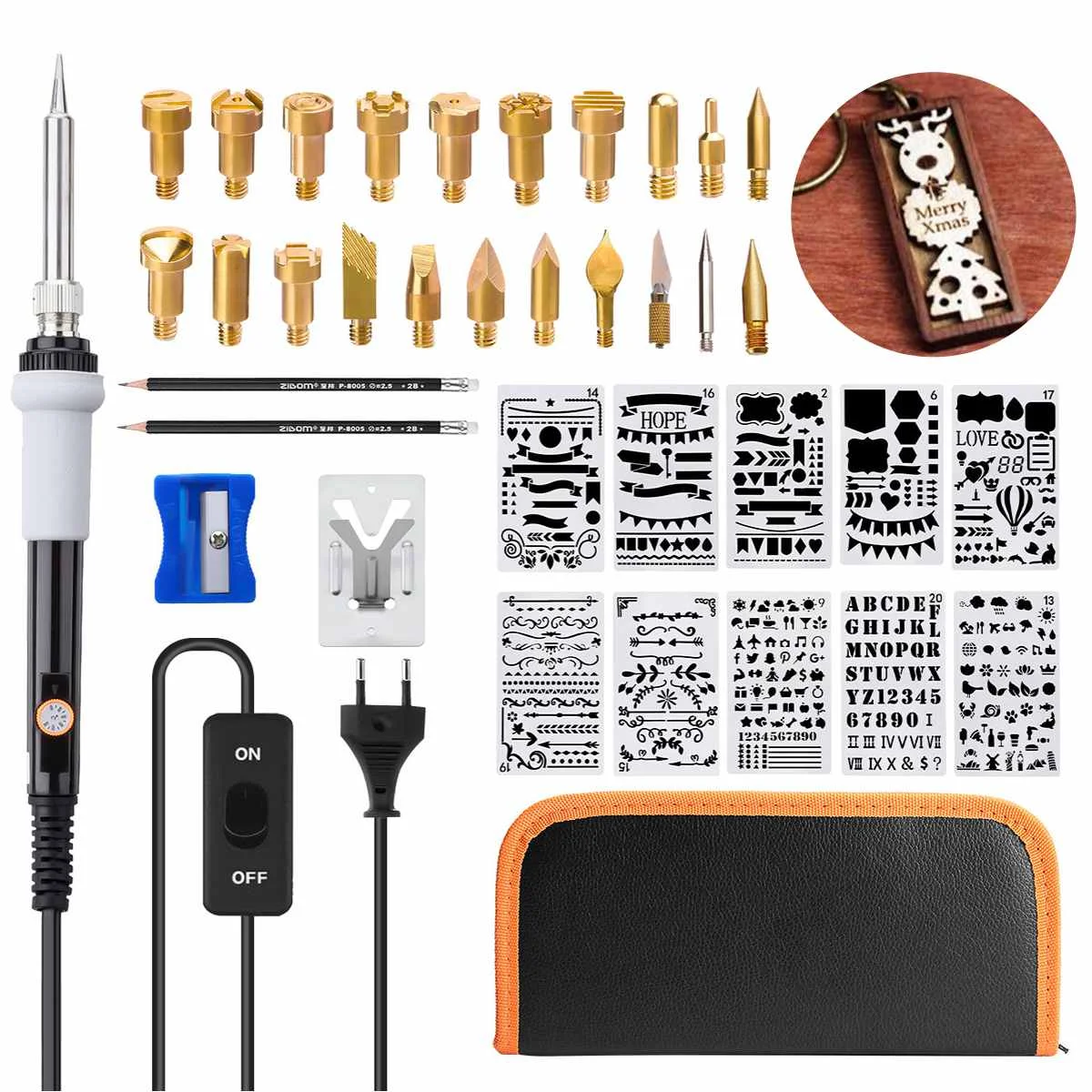 

39Pcs 60W Adjustable Temperature Pyrography Pen Wood Burning Pyrography Kit Work Bag Soldering Tools Electric Soldering Irons