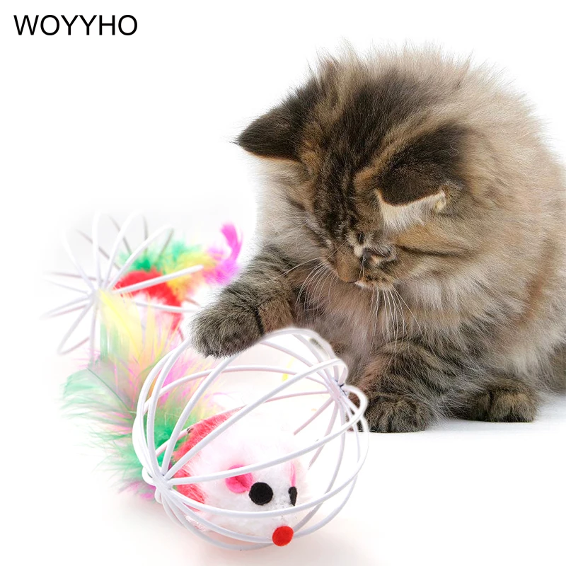 

Funny Cat Toys Hollow Ball Feather Mouse Toy For Kitten Cat Pet Interactive Playing Mice Mouse Toys