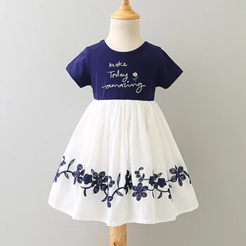 

Kids dress summer short sleeve floral embroidery beach dress for girls costumes children dresses 1-6Yrs