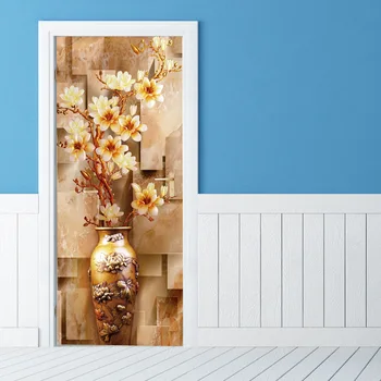 

Wooden Doors Refurbish Door Decals Vintage vase Door Sticker Self Adhesive Decorative Waterproof Wall Decal Mural Wallpaper