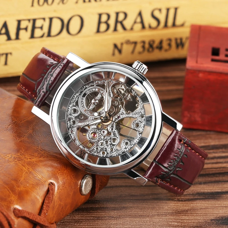 WINNER Men s Watch Top Brand Luxury Mechanical Watch Men Transparent Skeleton Leather Sports Clock Male 4