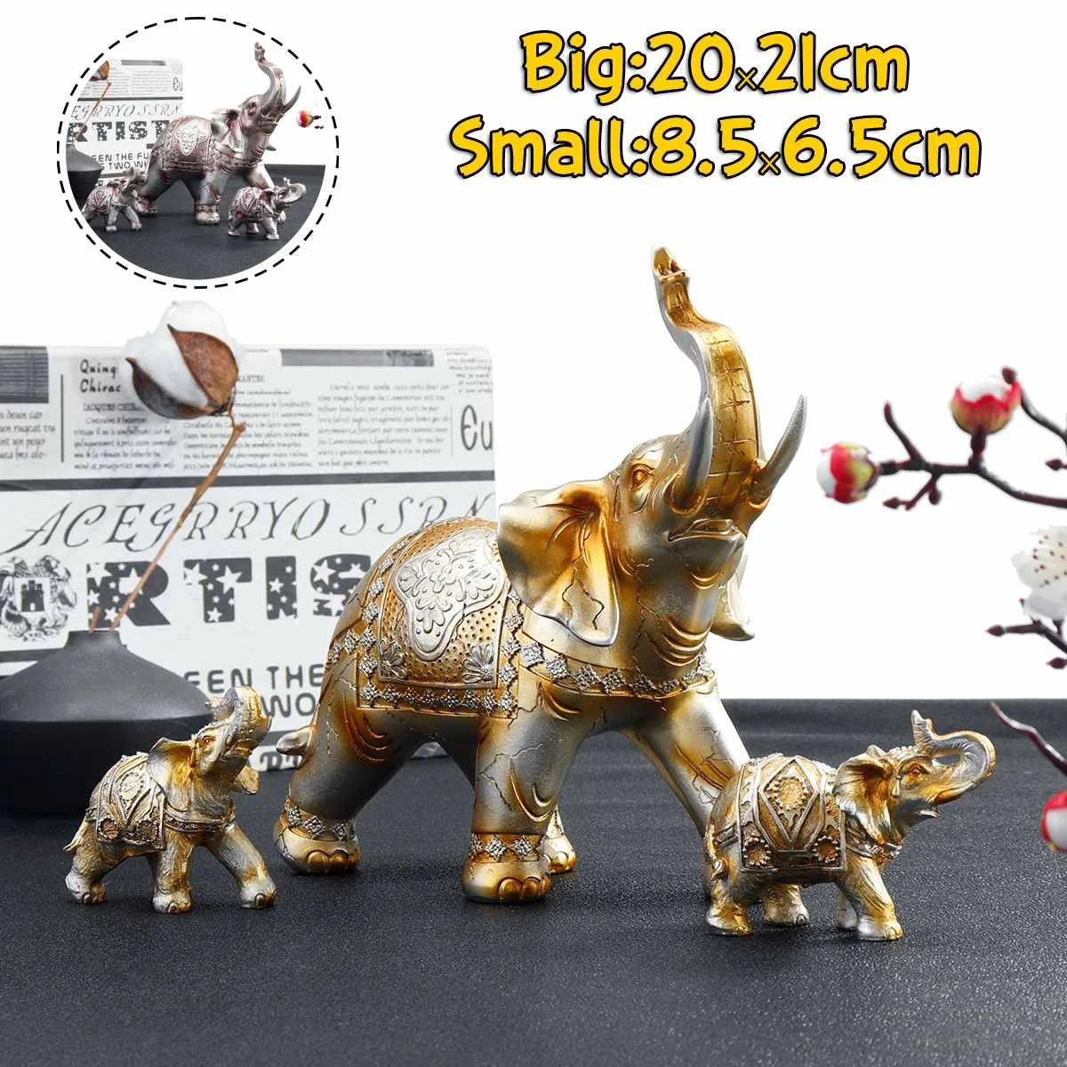 

Feng Shui Elegant Elephant Trunk Statue Lucky Wealth Figurine Crafts Ornaments Gift for Home Office Desktop Decoration