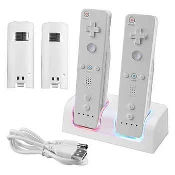 

Use Blue LED Light White/Black Remote Controller Dual Charging Dock Station+2X 2800mAh Battery Pack forWii Remote Control