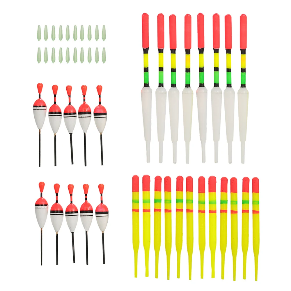 30pcs Fishing Floats w/ Rubbers Buoyancy Vertical Floater Assorted Shapes Colors Tackle Float | Спорт и развлечения