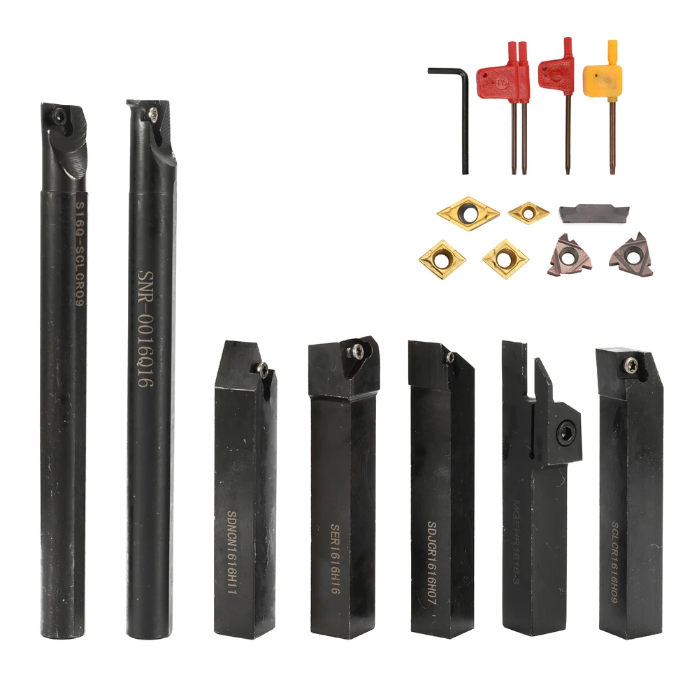 

16mm 7PCS Solid Carbide Inserts Holder Boring Bar DCMT CCMT With Wrenches For CNC Lathe Turning Tools Lathe Cutter Lathe Tools