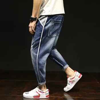 

#2052 Summer Casual Retro Distressed Harem Jeans Men Ankle Length Side Striped Japanese Streetwear Hip Hop Jeans For Men Loose