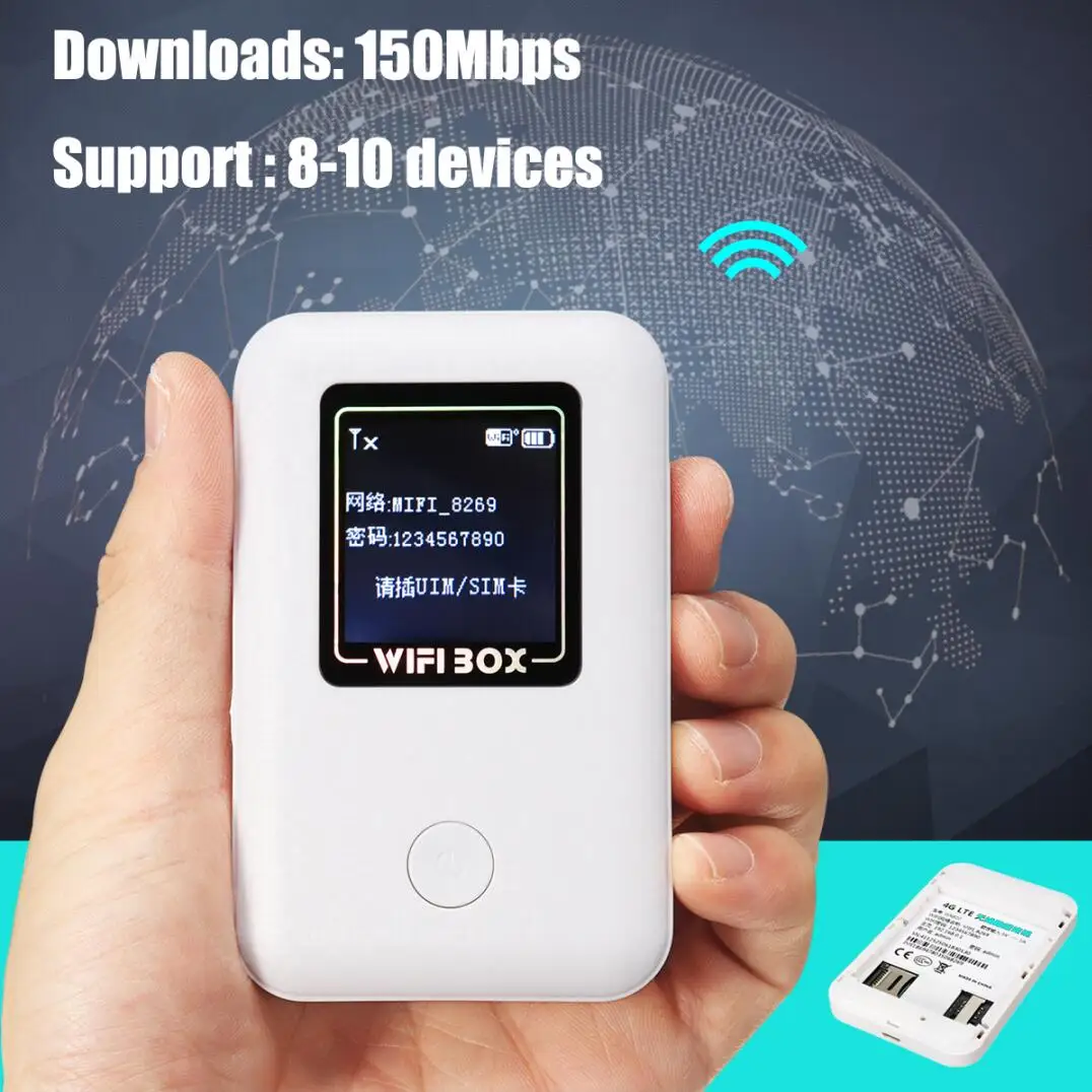 

4G Wireless Mobile Router Portable WIfi Modem 150Mbps Support 8 Devices FDD-LTE WIFI Sharing