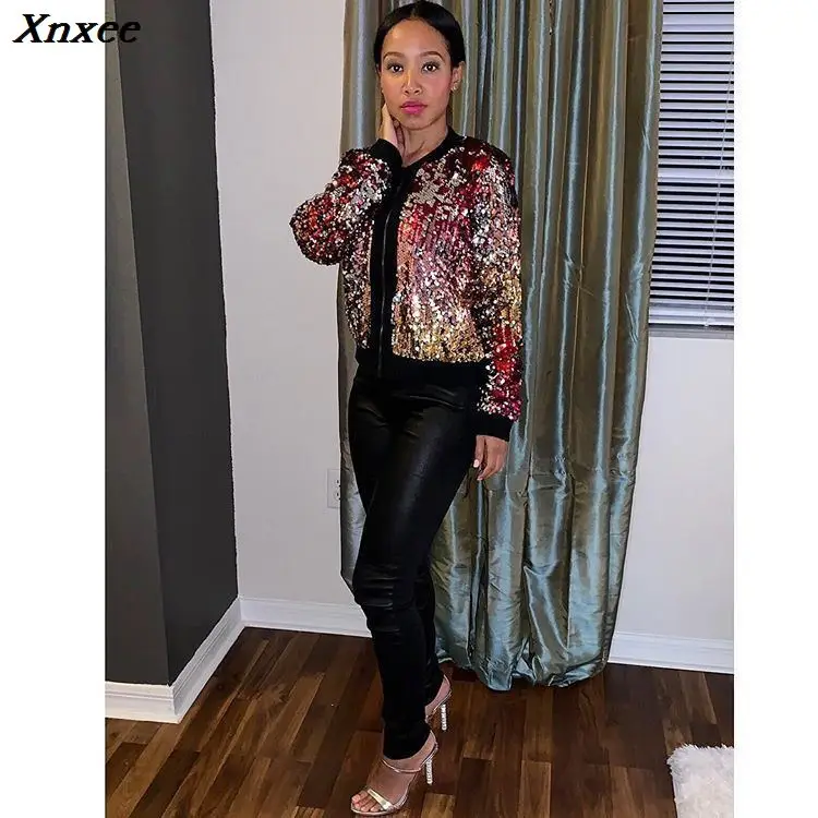 

sparkly iridescent sequin glitter jaqueta feminina coat women Autumn Winter harajuku jackets clothes ladies coats streetwear