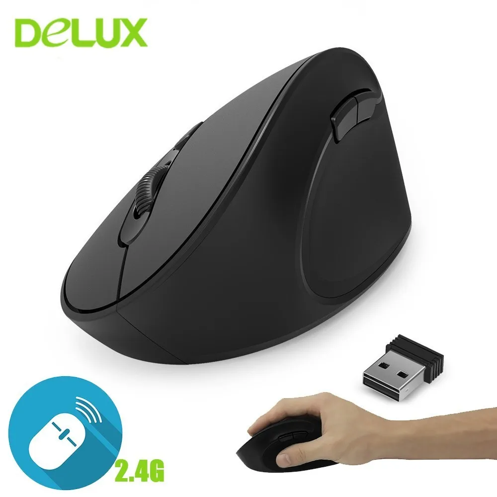 Delux M618se 2.4G Wireless Mouse Ergonomic Vertical 6 Buttons 1600Dpi