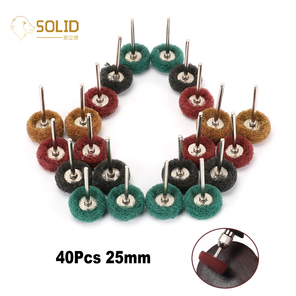 

40Pcs 80 150 240 300# 25mm Abrasive Wheel Nylon Fiber Grinding Head Buffing Polishing Wheel 1/8" Shank Rotary Tool for Metal