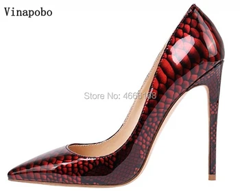 

luxury Brand Women Pumps Fashion Designer High Heels Shoes High Quality Red Snake Pattern Print Patent leather Sexy Shoes Woman