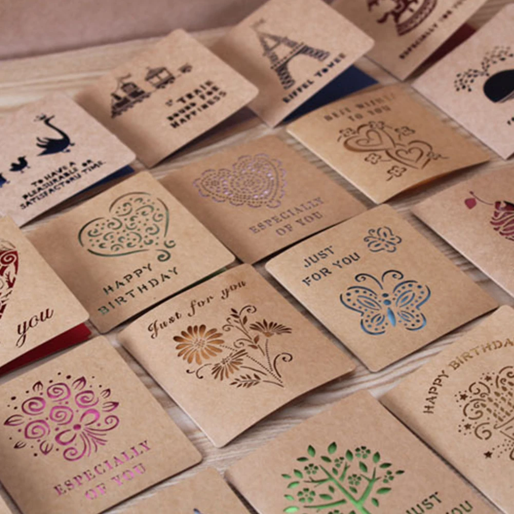 

5 PCS Forest Style Hollow Kraft Paper Small Card Birthday Greeting Card Holidays Mother 's Day Teacher 's Day Greeting Cards