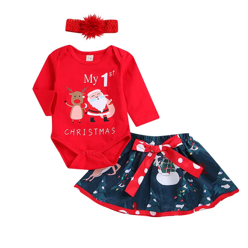

Baby Girl Clothes Set My First Christmas Infant Kid Party New Year Costume Cotton Bodysuit Tutu Skirt Headband Children Outfit