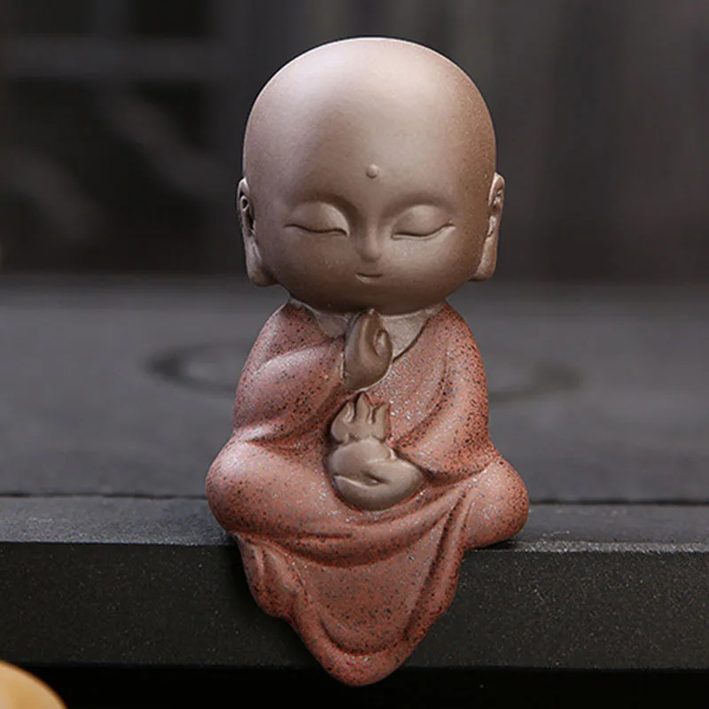 

Ceramic Little Monk Buddha Statue Tea Set Handmade Ornament Home Table Decor