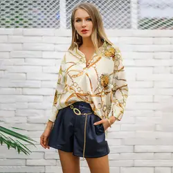 2019 модная женская рубашка с принтом с отложным воротником с длинным рукавом женская Свободная блузка Топы бежевая Повседневная Весна Лето