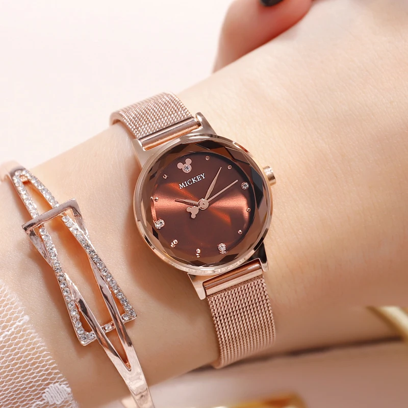 Cena Disney kobiety Lady zegarki zegar Mickey Mouse oryginalna marka moda luksusowe zegarki na rękę kwarcowy ze stali nierdzewnej diament wodoodporny