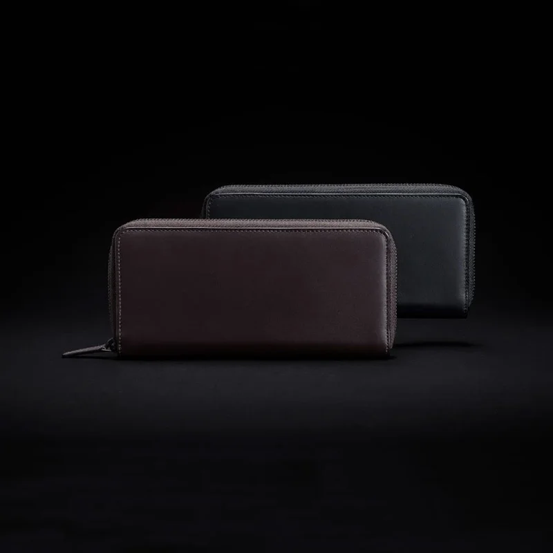  Xiaomi 90 Fun Mens Business Wallet Card Holder Purse Classic Long Wallet Cowhide Leather Black Zipp