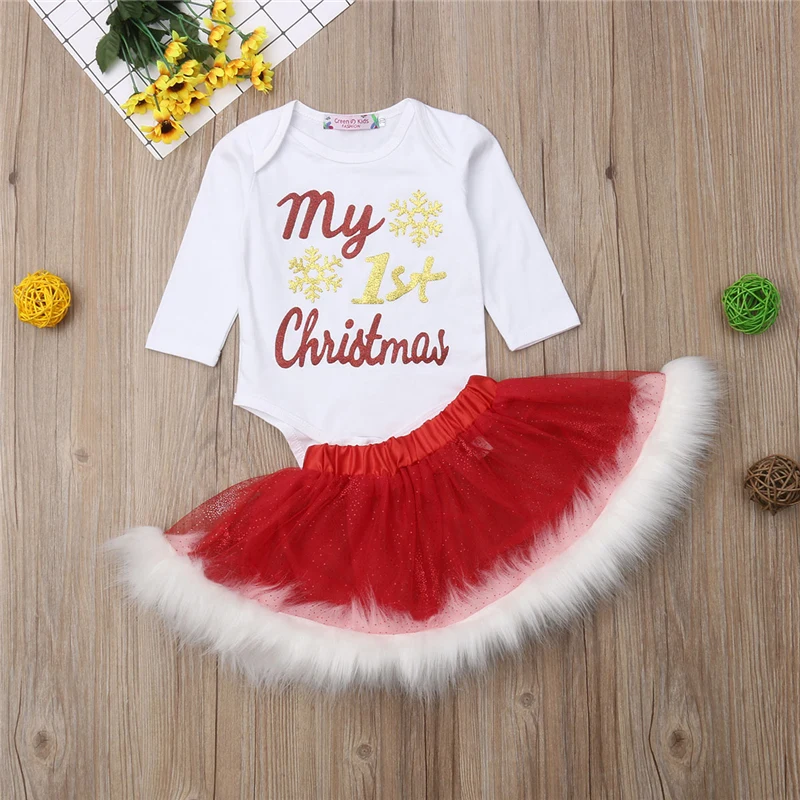 US Newborn Baby Girl My 1st Christmas Romper Tutu Skirt Dress Outfit Clothes Set