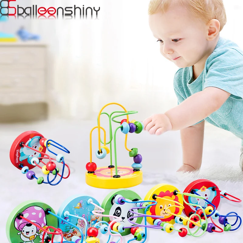

BalleenShiny Mini Wooden Animal Cartoon Round Beads Toys Kids Unlock Puzzle Game Development Baby Early Education Toys Gifts