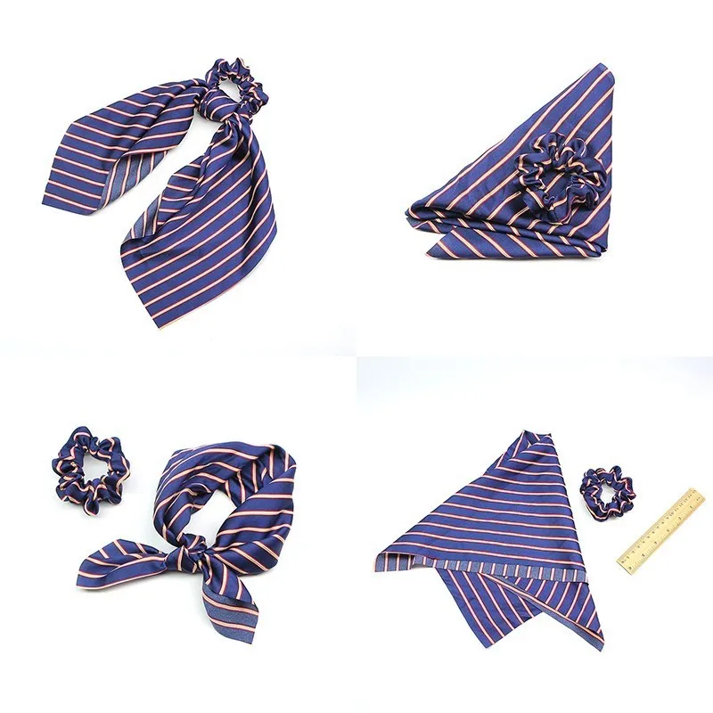 

Women Hair Ribbon Ladies Hair Scarf Ropes Print Hair Accessories Girl Headband Fashion Elastic Hair Band Blue Stripe