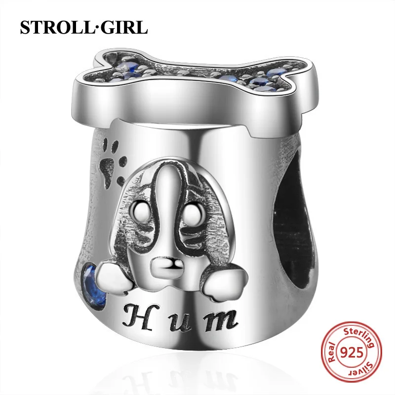 

StrollGirl new 925 sterling silver Dog pot Charms Beads with CZ fit European bracelets DIY fashion jewelry Making for women gift