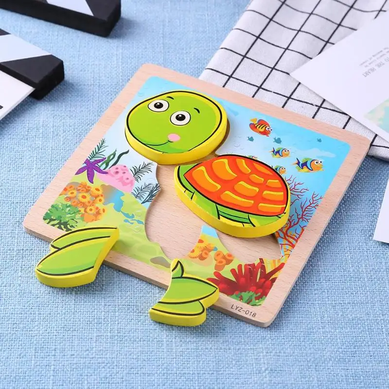 

3D Wooden Puzzle Jigsaw Toys for Kids Cartoon Animals and Vehicle Early Montessori Educational Toys For Children Gift