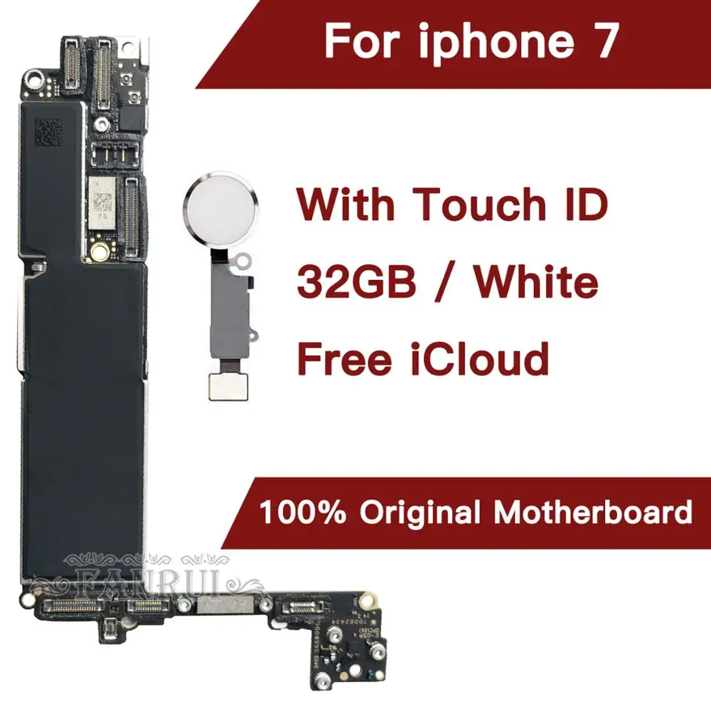 

Full unlocked for iphone 7 Motherboard With Touch ID,Original for iphone 7 Mainboard with Free iCloud,32GB White Logic Board