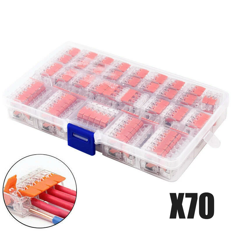 

70pcs/kit Wago Type 221 2/3/5 Way Spring Lever Terminal Block Electric Cable Fast Connector Wire Connectors 24A 450V