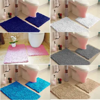 

2 Piece Tumble Twist Bath Mat Pedestal Mat Non Slip Bathroom Toilet Set
