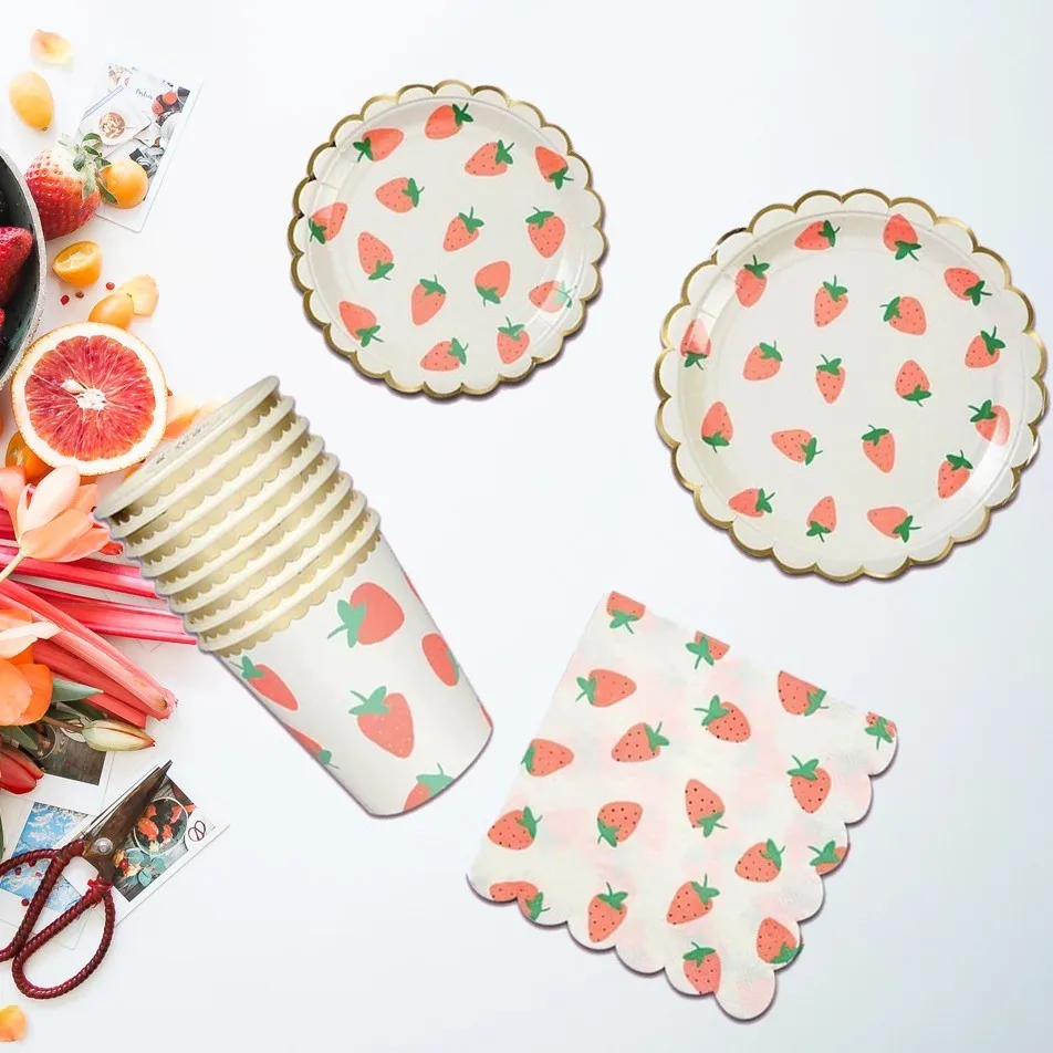 8 PCS Strawberry Valentine's Day Paper Disposable Tableware Napkin/Cup