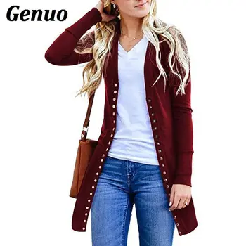 

Autumn Winter Knitting Cardigans Sweater Fashion Women V-neck Long Sleeve Open Stitch Slim Female Knitted Solid Sweaters Genuo
