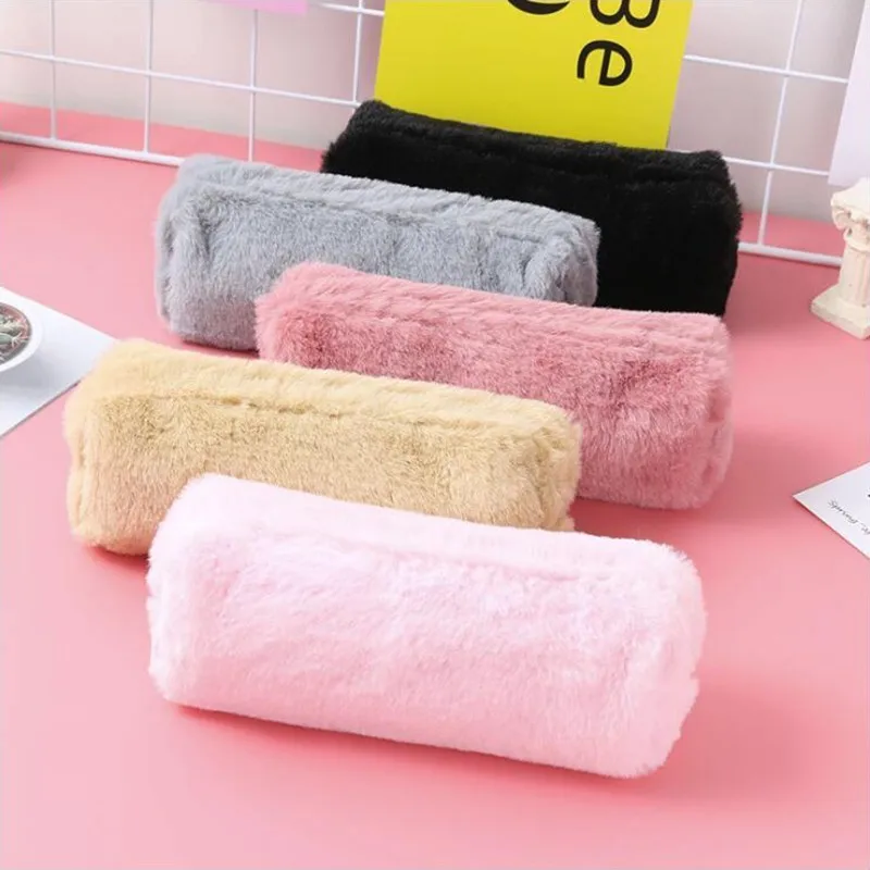 

Colorful Fluff Style Pencil Case Office Stationery And School Supplies High Capacity Canvas Material Pencil Bag 1PCS