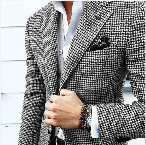 

Handsome Groomsmen Houndstooth Groom Tuxedos Shawl Satin Lapel Men Suits Wedding/Prom Best Man Blazer ( Jacket+Pants+Tie)