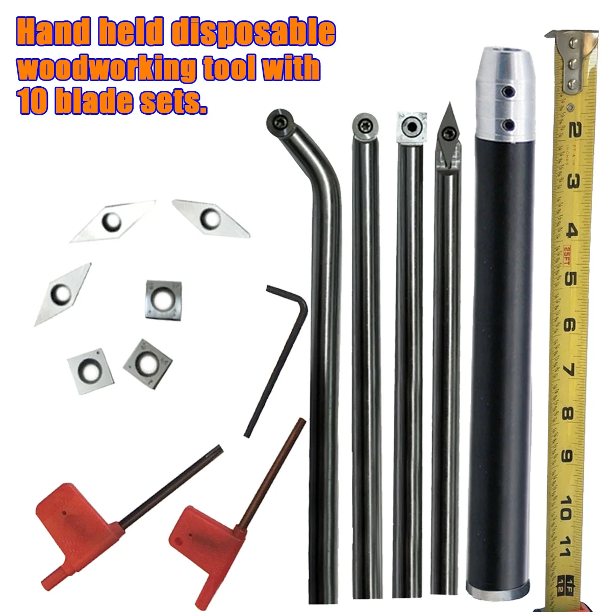 

1 Set Woodworking Turning Tool Diamond Round Square Carbide Tipped Boring Bar with Handle & 10pcs Blades for Processing