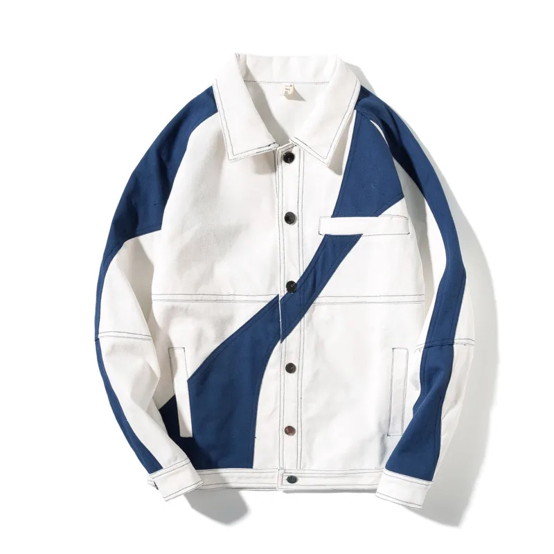 Autumn new denim jacket men fashion contrast color stitching bomber jacket Man streetwear hip hop loose tooling wind jacket Autumn new denim jacket men fashion contrast color stitching bomber jacket Man streetwear hip hop loose tooling wind jacket