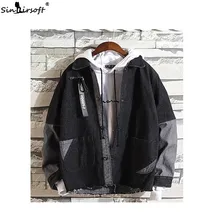 High Street Denim Лоскутная куртка с длинным рукавом Мужчины Свободные хип-хоп уличные брюки брюки 2