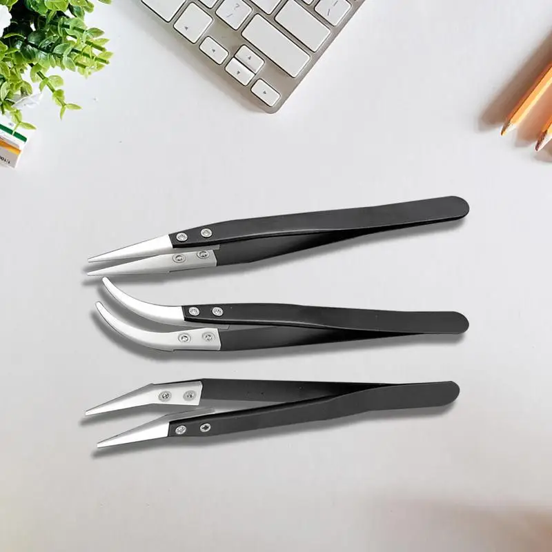 

High Temperature Electronic Cigarette Tweezers Acid Alkali Corrosion Insulation Repair Clamp Tool Black Handle Ceramic Tweezers