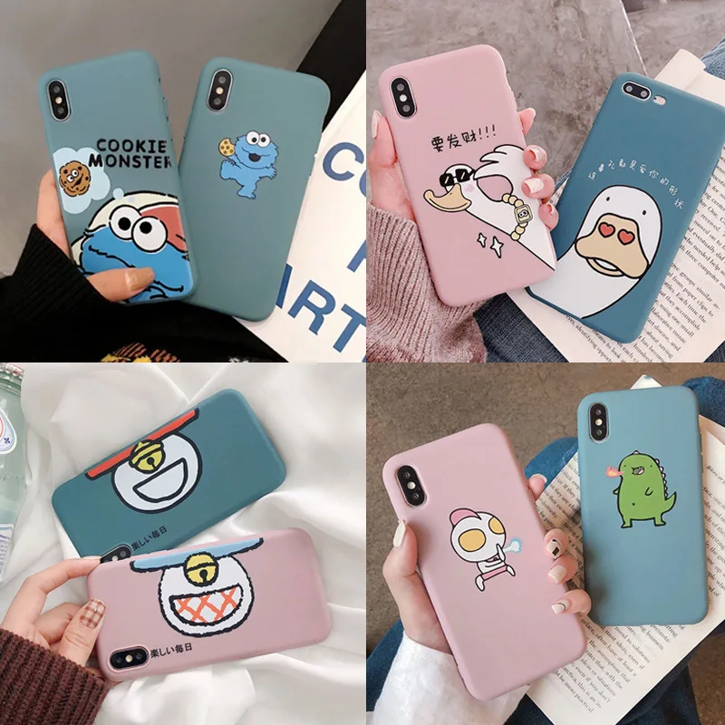 

Couple Cartoon Sesame Street Phone Case For iPhone XS Max XR X 6 6s 7 8 Plus Cases Kawaii Doraemon Patterned Cover Coque Capa