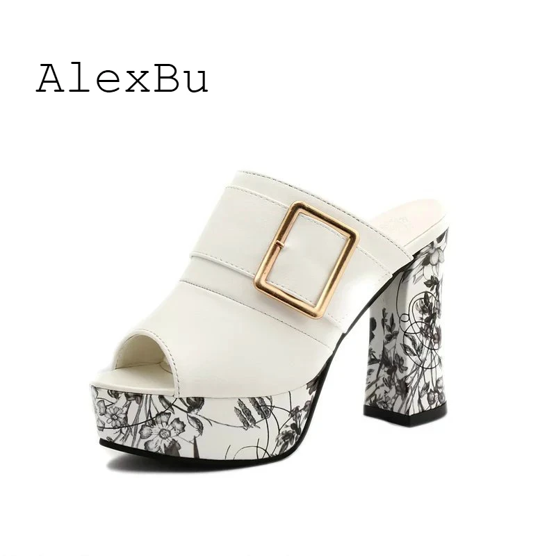 

Alexbu 2019 Women's Sandals High Heel Shoes Summer Lady Mature Office Shoes Woman Dress Wedding Shoe Square Heels Dropshipping