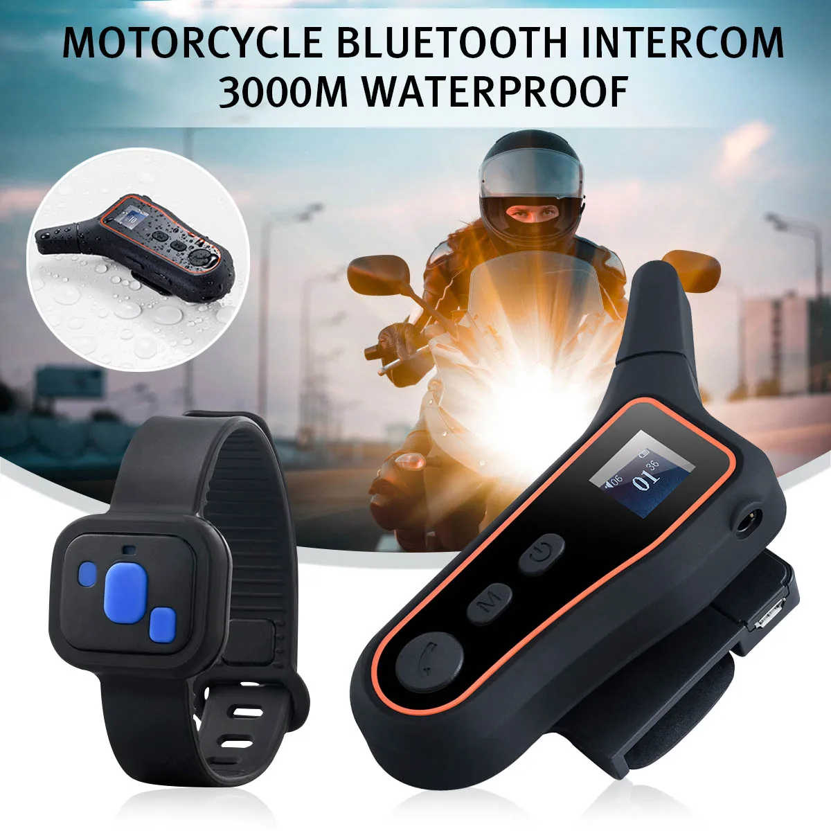 

3000m Waterproof Blue Tooth FM OLED Display Motorbike Motorcycle Helmet Intercom Helmet Headset Waterproof Walkie talkie