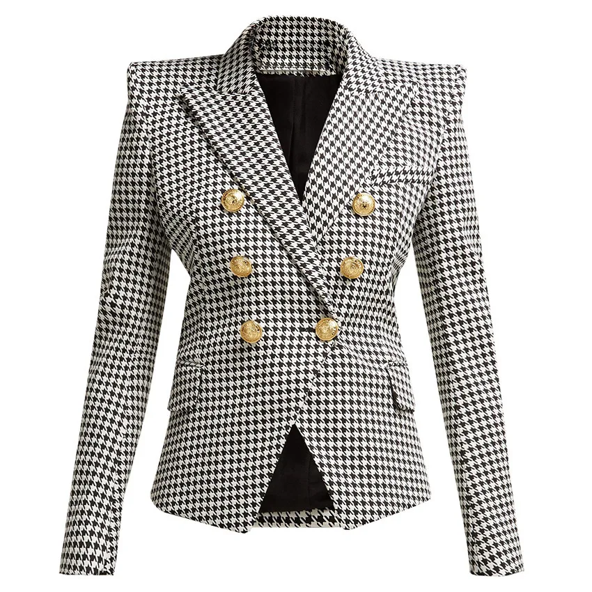 

Vintage Double Breasted Office Ladies Plaid Houndstooth Blazer Long Sleeve Slim Suit Coat Jacket Women Blazers Female 2019