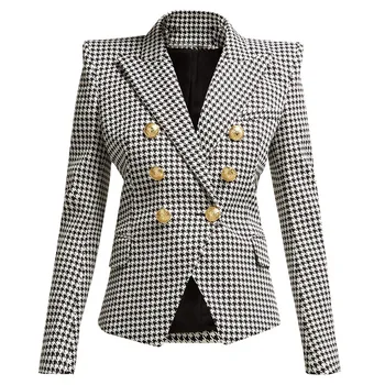 

Vintage Double Breasted Office Ladies Plaid Houndstooth Blazer Long Sleeve Slim Suit Coat Jacket Women Blazers Female 2020