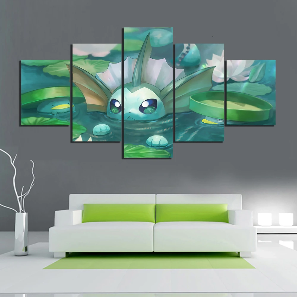 

5 Piece Digital Art Cartoon Pictuers Eevee Pocket Monster Pokemon Anime Poster Artwork Canvas Paintings Wall Art for Home Decor