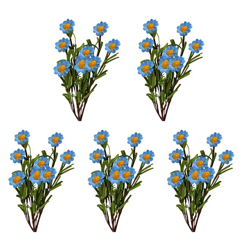 5PCS Daisy Artificial Flower Outdoor Anti-UV Fake Simulation Plant Green Bush Plastic Indoor DIY Wedding Balcony Decoration