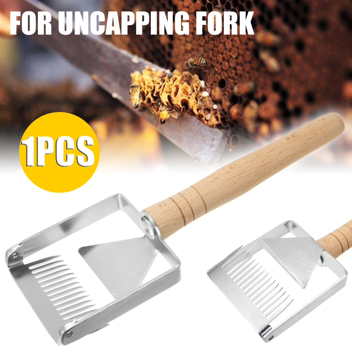 

1pc New Type Bee Honey Needles Uncapping Fork Uncapping Scraper Wooden Handle Beekeeping Tool 238*75mm