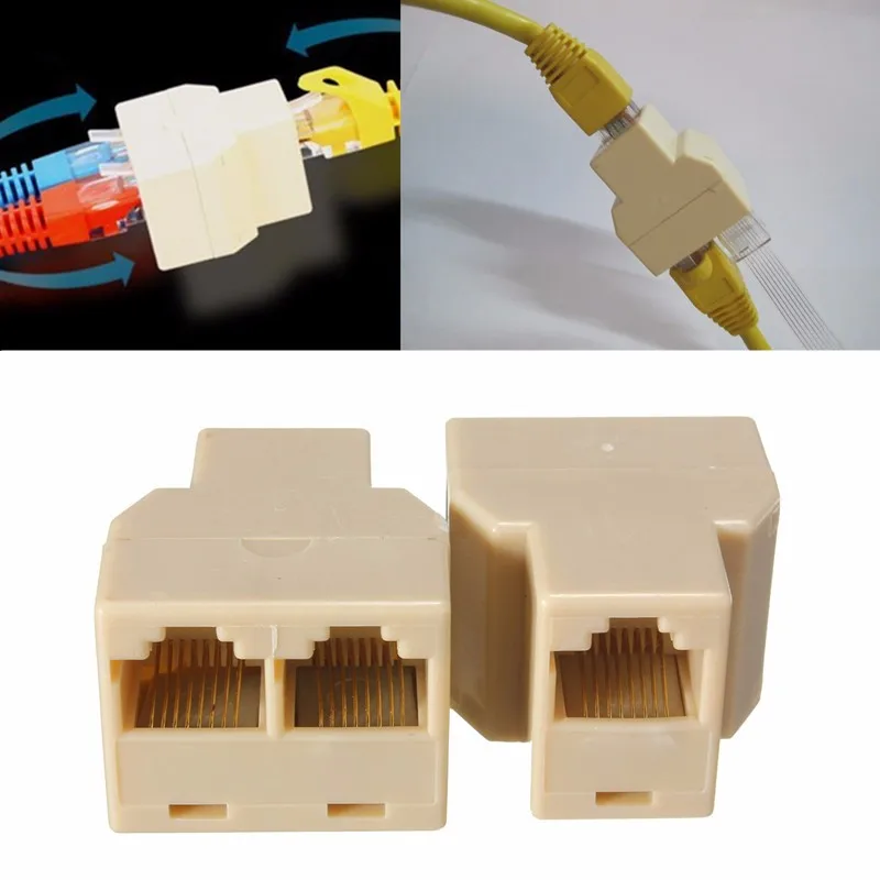 

2PCS RJ45 Ethernet LAN Network Connector 2 Port 8 Wire Coupler Plug 1 to 2 Socket Extender Splitter Adapter Network Convert