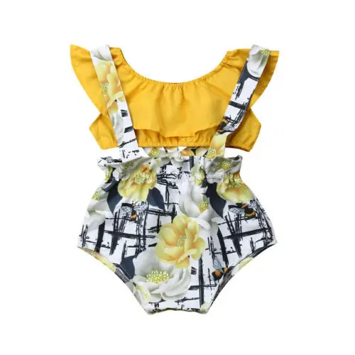 

2019 Baby Girl summer clothing set Short ruffle shirt Tops Overall Pants Outfit for newborn infant clothes children kid toddler