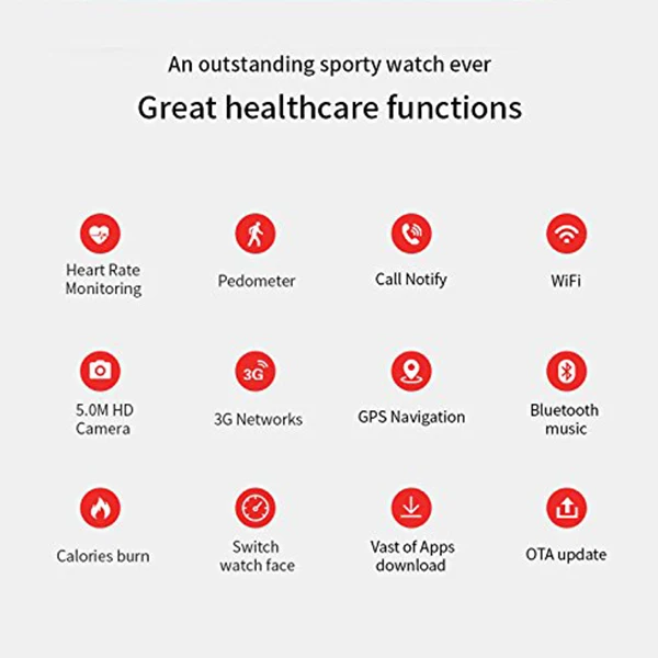  Top Angebote H2 Smart Uhr Android 5.1 OS MTK6580 14 zoll Runde Bildschirm GPS Wifi 3G HD Kamera Her